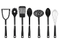 SilverCrest Küchenutensilien-Set mit Kartoffelstampfer, Spaghetti-Server, Pfannenwender, Löffel, Schöpfkelle und Schneebesen.