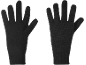 Paar schwarze Strickhandschuhe mit Touchscreen-kompatiblen Fingerspitzen.