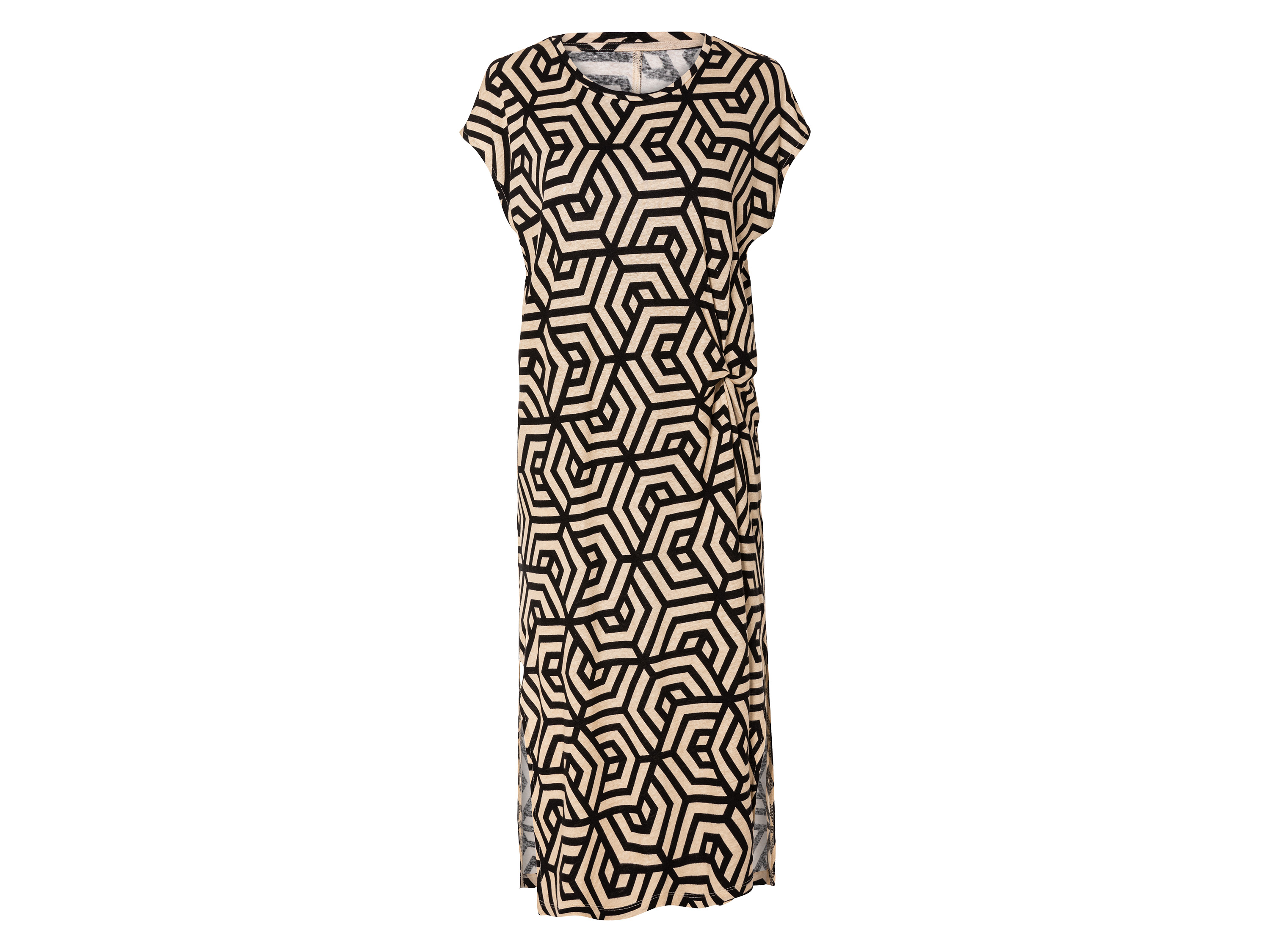 ESMARA® Damen Kleid Midi (gemustert/schwarz/beige, M (40/42))