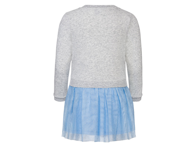 Graues Sweatshirtkleid mit blauem Tüllrock.