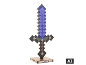 Dekorative Tischlampe in Form eines leuchtenden Pixelschwerts auf einem Sockel.