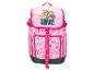 Rosa Kinderrucksack mit einem Cartoon-Hund und dem Text „WE'VE GOT WINGS TO SAVE!“
