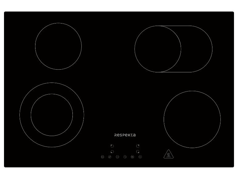 Schwarzes Glaskeramikkochfeld mit vier Kochzonen und Touch-Bedienung.