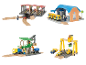 Holzeisenbahn-Set mit Bahnhof, Verladestation und Kran.
