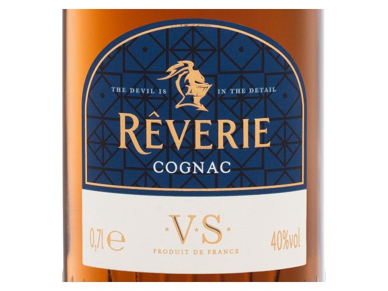 Cognacflaschenetikett mit „Rêverie“ und „The devil is in the detail“ Text, 0,7l, 40% vol.