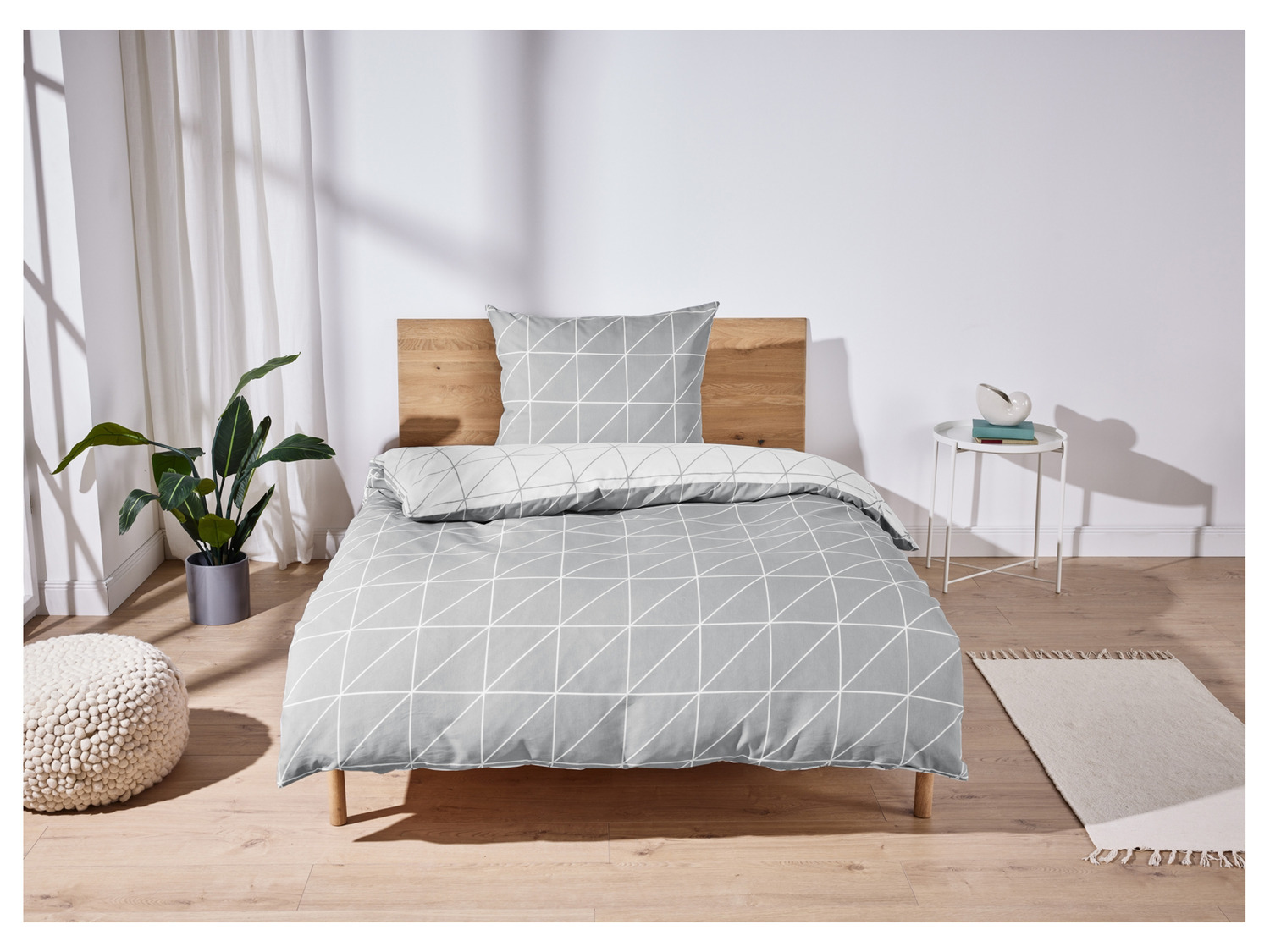 Thumbnail - LIVARNO home Renforcé-Bettwäsche, 155 x 220 cm (Weiß/Grau)