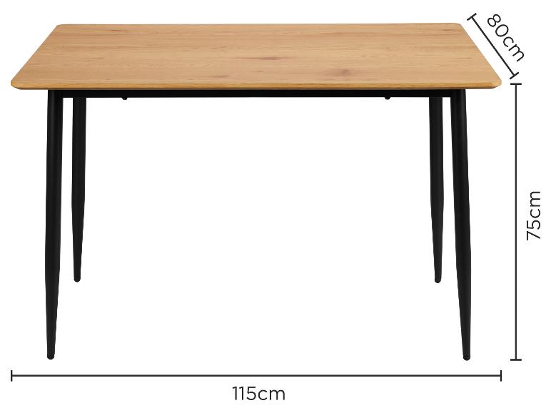 Esstisch aus Holz mit schwarzen Beinen, 115x80x75cm.
