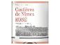 Roséwein Costières de Nîmes mit einer Illustration eines Weinbergs und eines Gebäudes auf dem Etikett.
