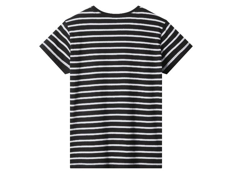 Schwarz-weiß gestreiftes Kurzarm-T-Shirt, Rückansicht.