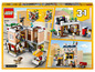 LEGO Creator 3-in-1-Set mit einer Bäckerei, einem Fahrradladen und einem Eiswagen.