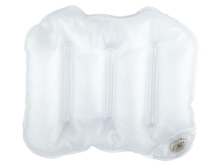 Transparentes, rechteckiges aufblasbares Kissen mit drei vertikalen Kammern und einem Ventil.