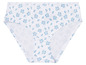 Weiße Unterhose mit blauem Blumenmuster.