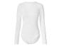 Weißer gerippter Damen-Body mit langen Ärmeln und Rundhalsausschnitt.