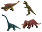 Vier LUPILU Spielzeug-Dinosaurier: Ankylosaurus, Brachiosaurus, T-Rex und Triceratops.