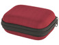 Eine rote Aufbewahrungsbox mit Reißverschluss für kleine Geräte.