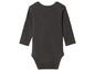 Ein dunkelgrauer Baby-Body mit langen Ärmeln.