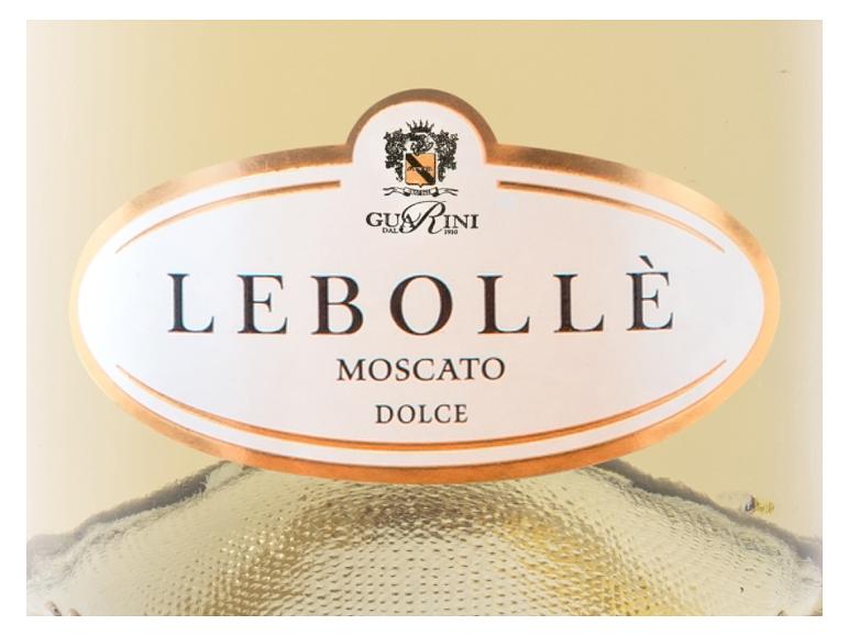 Etikett für süßen Moscato Sekt mit goldenem Rand.