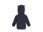 Dunkelblaue Kinder-Steppjacke mit Kapuze und kleinen Ohren, Rückansicht.