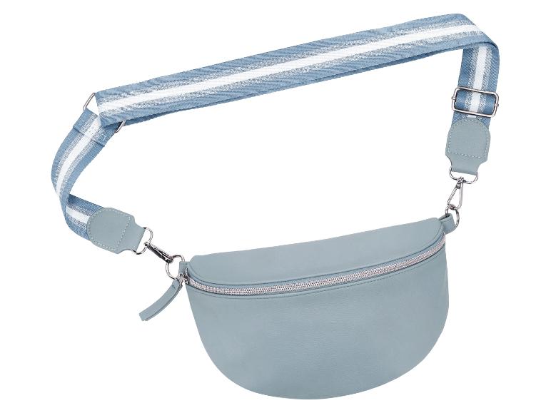Hellblaue Bauchtasche mit gestreiftem verstellbarem Riemen und silbernem Reißverschluss