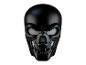 Schwarze Totenkopfmaske mit weißen Augen und Zähnen.