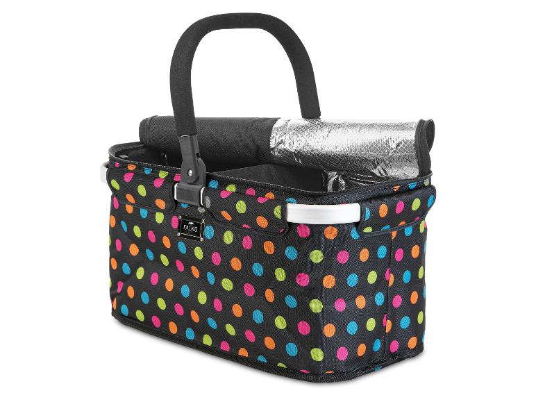 Falko Duo Picknickkorb mit bunten Punkten und isoliertem Innenraum.