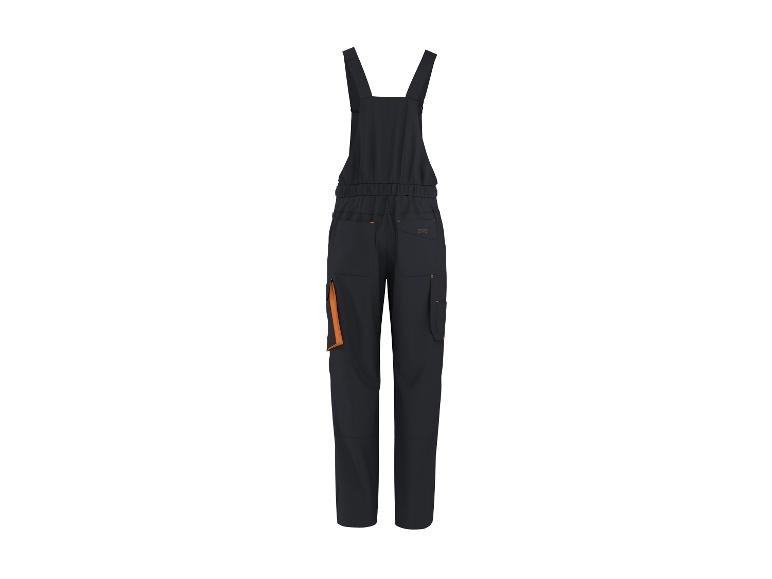 Schwarze Latzhose mit orangen Details