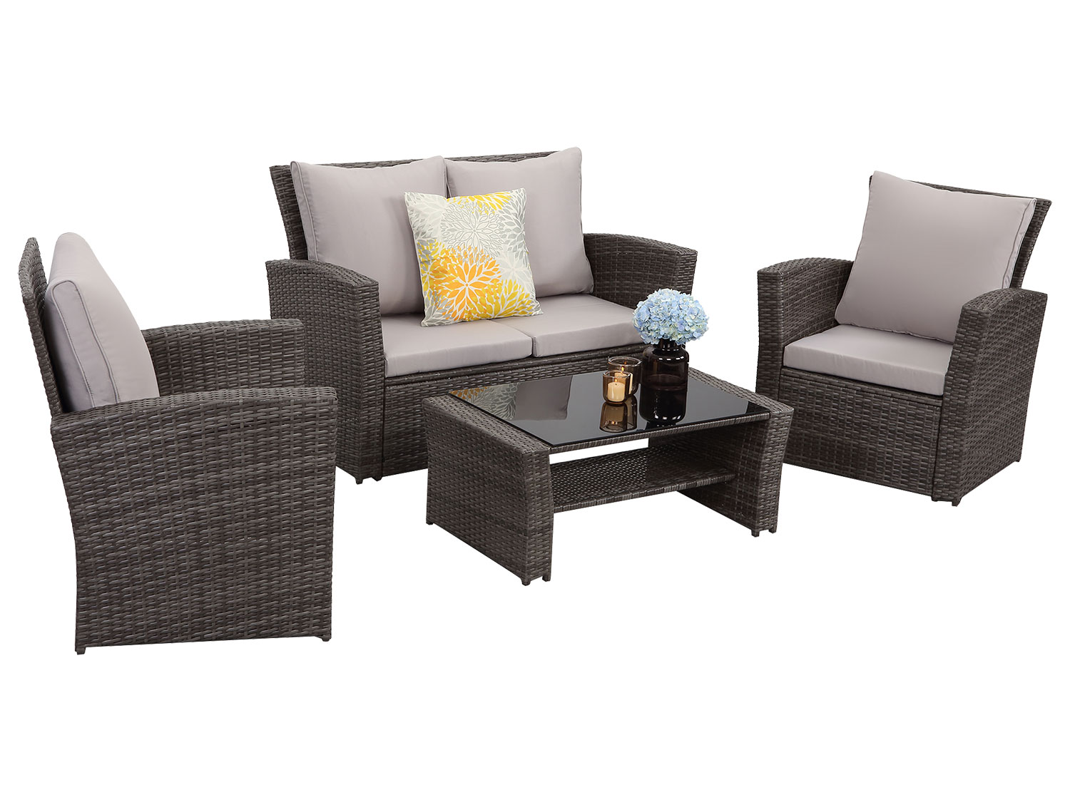 Thumbnail - MeXo Gartenmöbel 4-Sitzer Lounge Set inkl. Polster (Grau & Hellgrau)