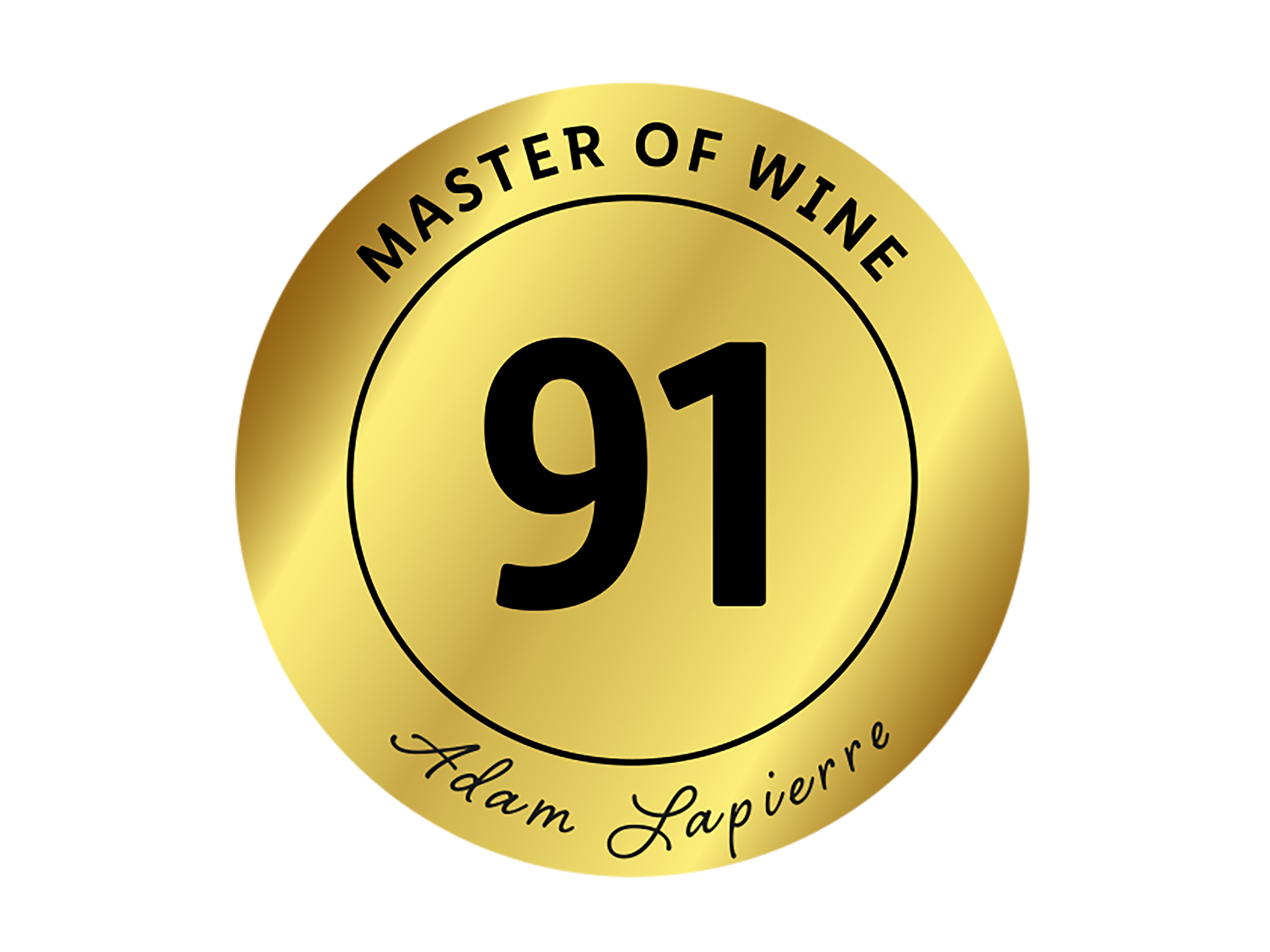 Goldenes „Master of Wine“-Siegel mit Bewertung 91 von Adam Lapierre.