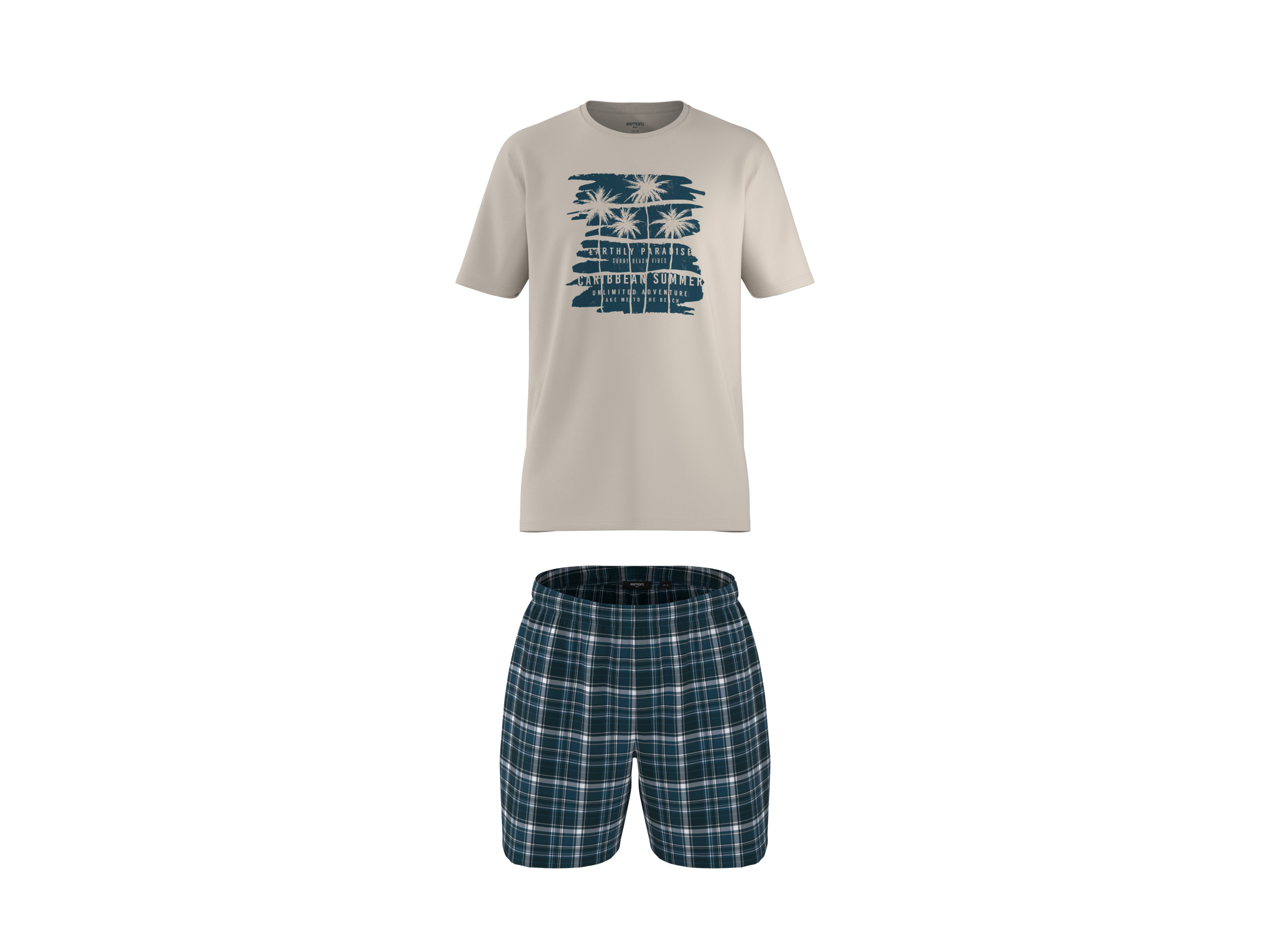 ESMARA MEN Herren Pyjama (beige/blau, S (44/46))