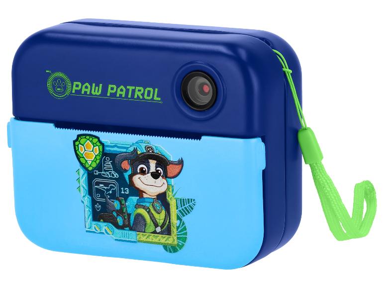 Blaue Kinder-Sofortbildkamera mit einem Paw Patrol-Charakter auf der Vorderseite