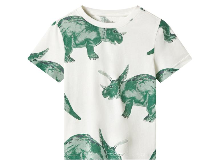 Weißes Kurzarm-T-Shirt mit grünem Dinosaurier-Print.