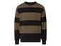 Ein schwarz-beiger gestreifter Pullover mit langen Ärmeln.