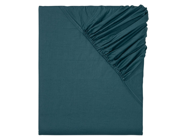 Ein dunkelblaues Spannbettlaken.