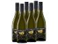 Sechs Flaschen Sauvignon Blanc Weißwein mit schwarzen Etiketten und goldenen Blättern.
