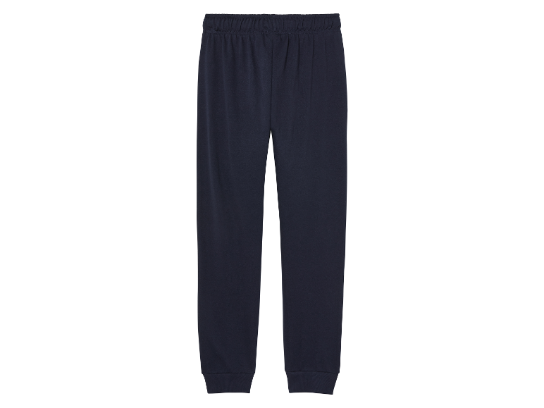 Dunkelblaue Jogginghose mit elastischem Bund.