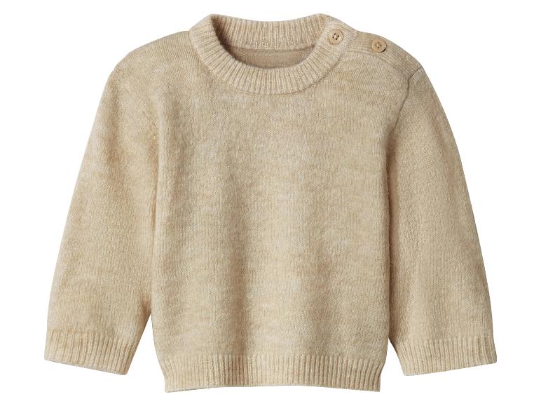 Beiger gestrickter Baby-Pullover mit Knöpfen an der Schulter