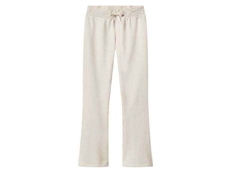 Beige Damen-Jogginghose mit geradem Bein und Kordelzug in der Taille.