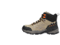 Wasserdichter Wanderstiefel in Beige, Schwarz und Orange mit robuster Sohle.