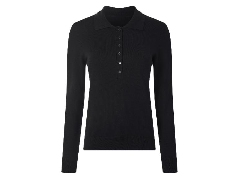 Schwarzer Langarm-Polo-Pullover mit Knöpfen.