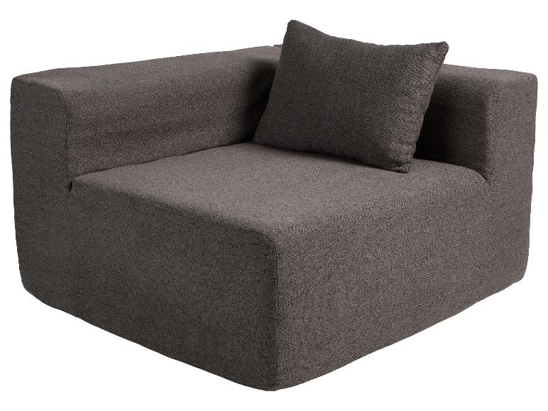 Dunkelgraues modulares Ecksofa mit passendem Zierkissen.