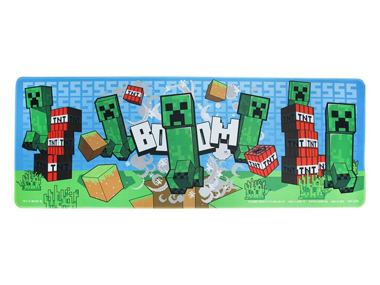 Minecraft-Schreibtischunterlage mit Creepers, TNT-Blöcken und dem Wort „BOOM“.