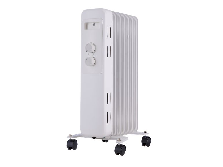 Weißer Ölradiator auf Rollen