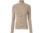 Beiger gerippter Rollkragenpullover für Damen.