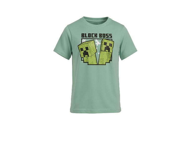 Grünes Kinder-T-Shirt mit Minecraft „BLOCK BOSS“-Motiv und zwei Creepers.