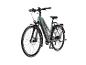 Grünes Elektro-Citybike mit Schutzblechen vorne und hinten, Gepäckträger und Scheibenbremsen.