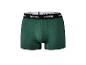 Dunkelgrüne Baumwoll-Boxershorts mit schwarzem Gummibund und weißem Text.