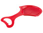 Ein roter Plastik-Schlitten mit einem Griff.
