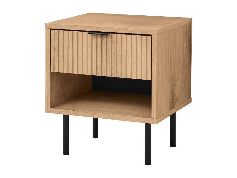 Heller Holz-Nachttisch mit geriffelter Schublade und schwarzen Beinen
