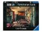 Ravensburger Puzzle mit 1000 Teilen, das einen verlassenen Raum mit Bücherregalen und Nähmaschinen zeigt.