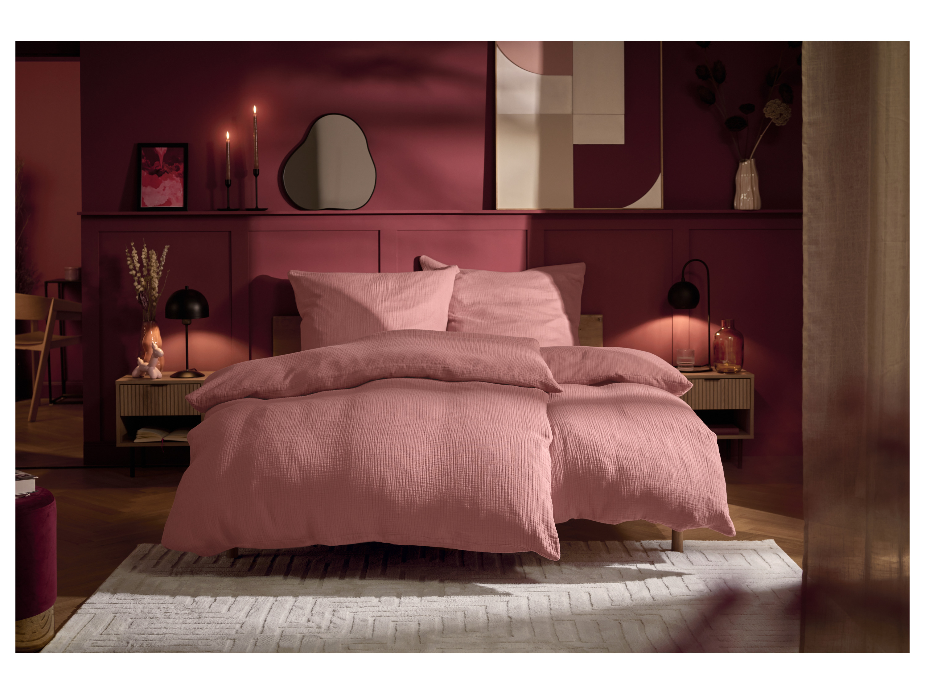 Thumbnail - LIVARNO home Musselin-Bettwäsche, 135 x 200 cm (Rosa)